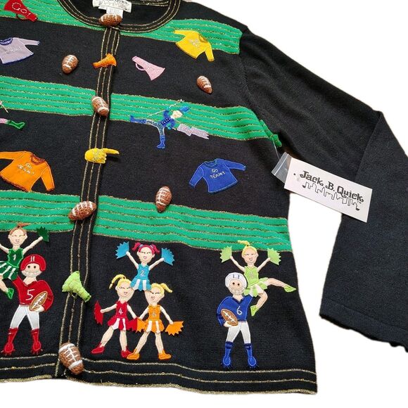 Vintage Jack B Quick Football Cheerleader Cardigan NWT Novelty Sweater XL - Picture 3 of 13